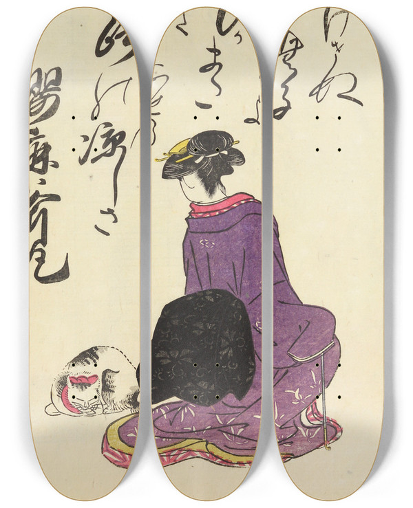 Triptych art skateboard deck of Utagawa Toyohiro A Collection Of Witty Poems On Michinoku Paper Pl11 by Utagawa Toyohiro (1733-1828)