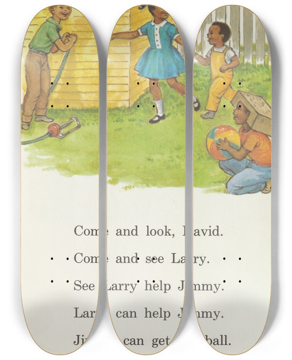 Triptych art skateboard deck of Ruth Ives Laugh With Larry Pl36 by Ruth Ives (1914)