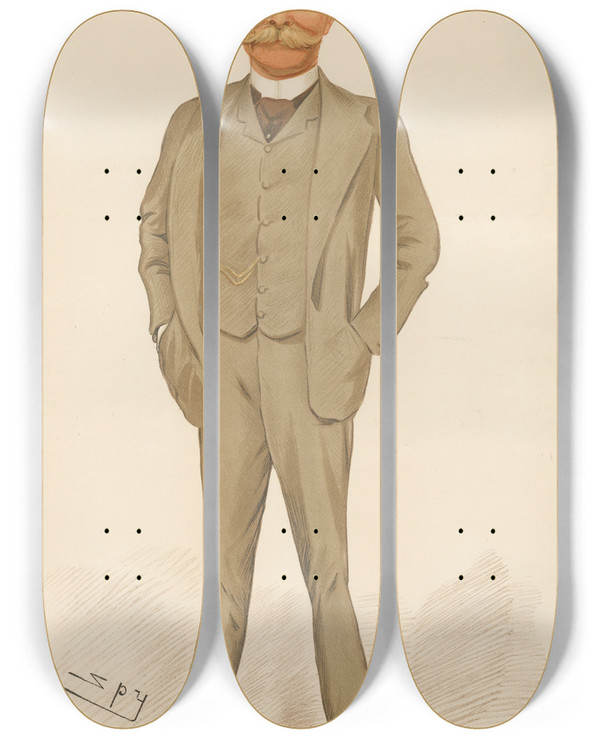 Triptych art skateboard deck of Leslie Matthew Ward Politicians Bill Colonel The Hon William Henry Peregrine Carington March 4 1893 by Leslie Matthew Ward (1851-1922)