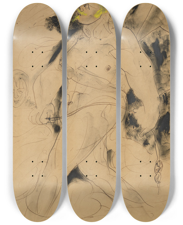 Triptych art skateboard deck of Ernst Josephson Enraged Viking by Ernst Josephson (1851-1906)