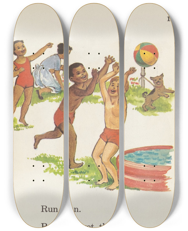 Triptych art skateboard deck of Ruth Ives Laugh With Larry Pl11 by Ruth Ives (1914)