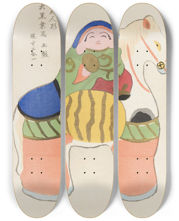 Triptych art skateboard deck of Shimizu Seif Unai No Tomo Pl 223 by Shimizu Seifu (1851-1913)