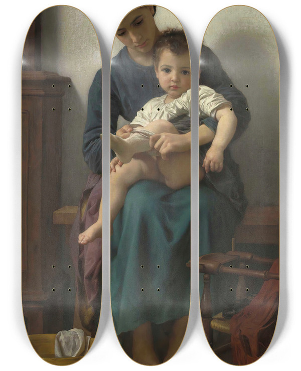 Triptych art skateboard deck of William Bouguereau La Grande Soeur by William Bouguereau (1825-1905)