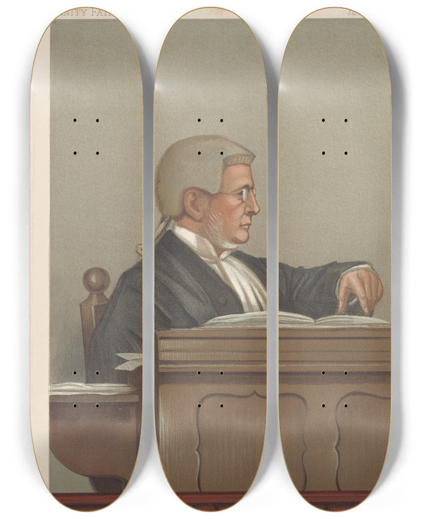 Triptych art skateboard deck of Leslie Matthew Ward Legal Steadygoing Matthew Ingle Joyce January 23 1902 by Leslie Matthew Ward (1851-1922)