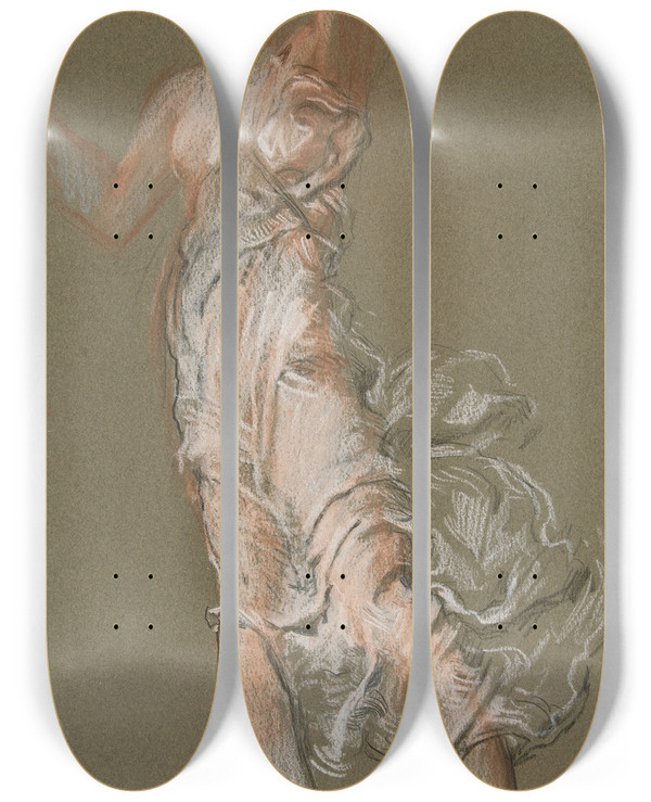 Triptych art skateboard deck of Edwin Austin Abbey Study For Figure Of 3 Pm In The Hours Ceiling At The State Capitol Building In Harrisburgpennsylvania by Edwin Austin Abbey (1852-1911)