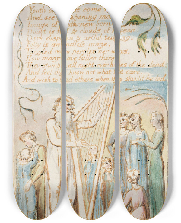Triptych art skateboard deck of William Blake Pl 22 The Voice Of The Ancient Bard by William Blake (1757-1827)