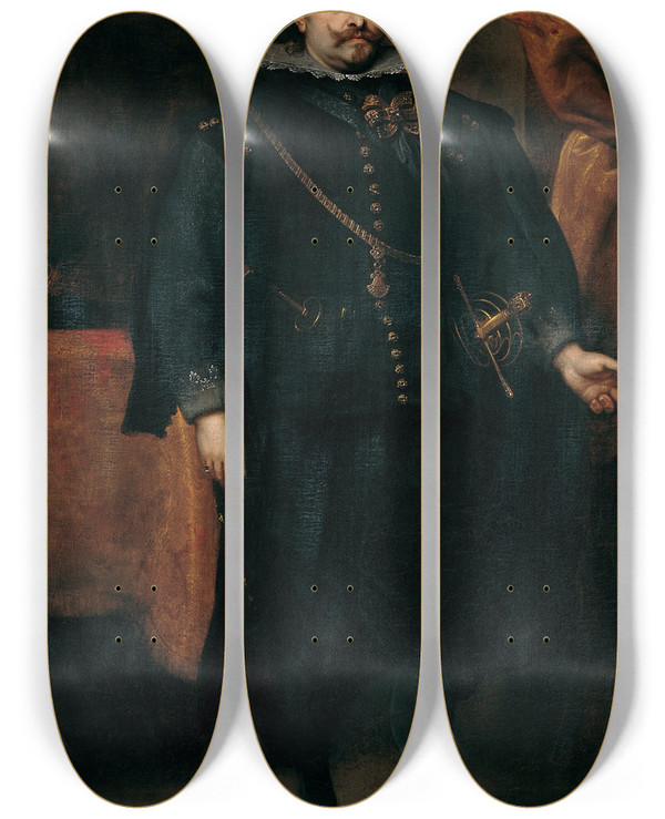 Triptych art skateboard deck of Anthony Van Dyck Diego De Mexa Marquess Of Legans by Anthony Van Dyck (1599-1641)