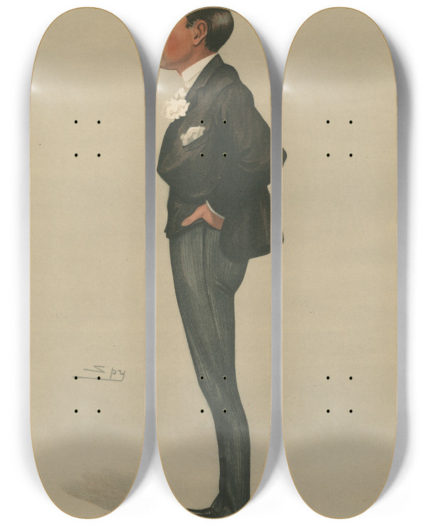 Triptych art skateboard deck of Leslie Matthew Ward Politicians Lowestoft Sir Savile Briton Crossly November 17 1888 by Leslie Matthew Ward (1851-1922)