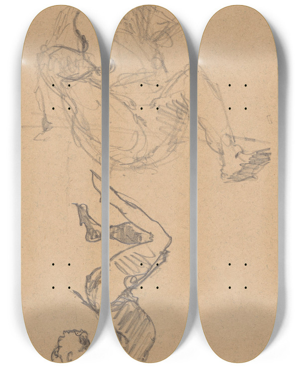 Triptych art skateboard deck of Stanisaw Wyspiaski Satirical Sketches by Stanislaw Wyspianski (1869-1907)