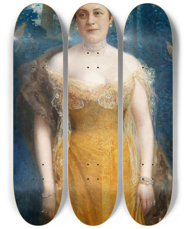 Triptych art skateboard deck of Eduard Veith Portrait Of Louise Dobner Von Dobenau by Eduard Veith (1856-1925)