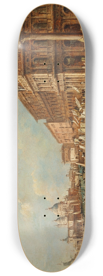 Francesco Guardi - Venice; The Molo with the Libreria, the Punta della Dogana and Santa Maria della Salute 8.25 inch art skate deck