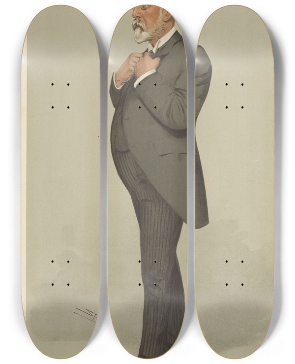 Triptych art skateboard deck of Leslie Matthew Ward Bankers And Financiers Mr Samuel Hope Morley 1 April 1905 by Leslie Matthew Ward (1851-1922)
