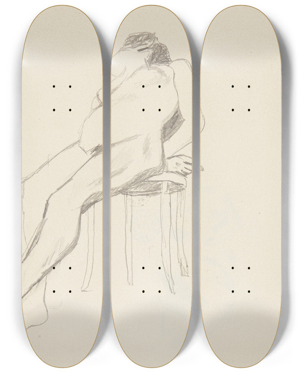 Triptych art skateboard deck of Adolf Sternschuss Akt Plecej Na Krzele Kobiety by Adolf Sternschuss (1873-1915)