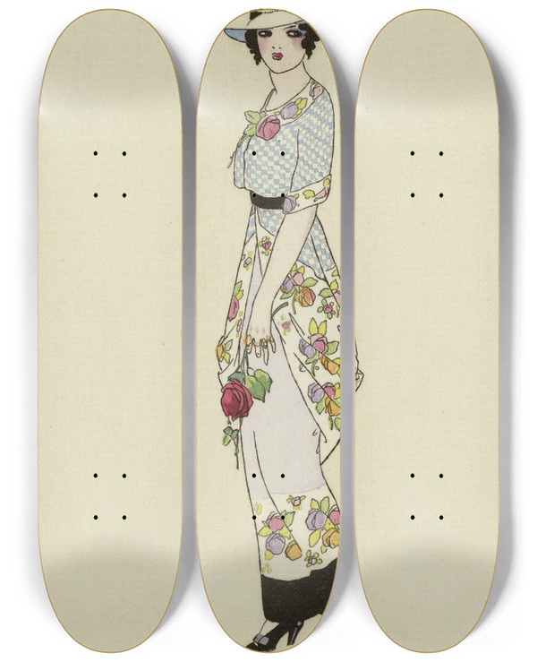 Triptych art skateboard deck of Umberto Brunelleschi Robe De Promenad by Umberto Brunelleschi (1879-1949)
