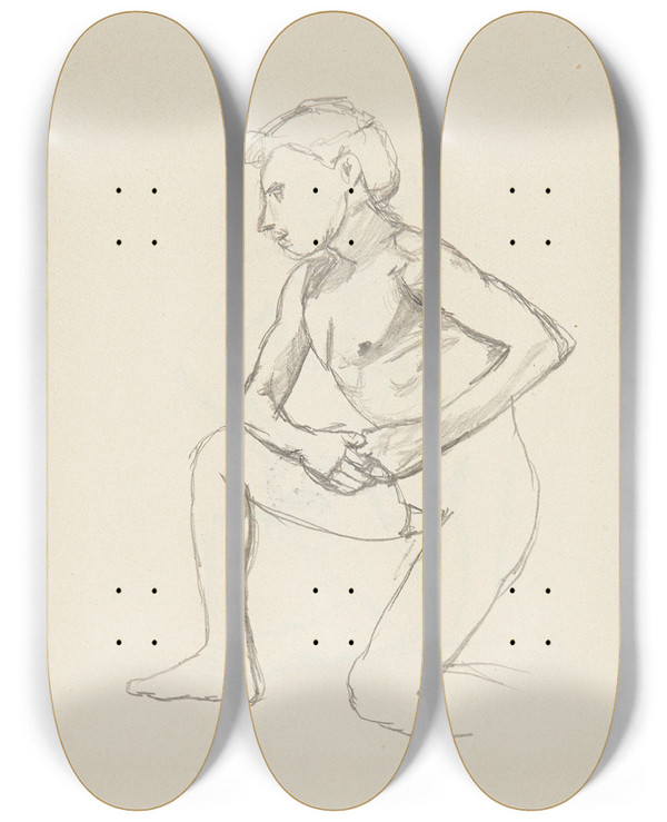 Triptych art skateboard deck of Adolf Sternschuss Akt Mczyzny Klczcego Na Jednym Kolanie by Adolf Sternschuss (1873-1915)