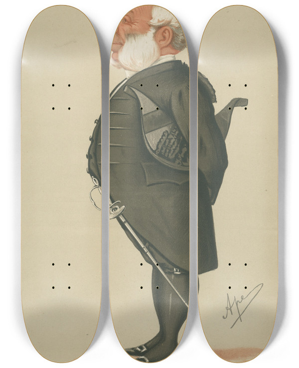Triptych art skateboard deck of Carlo Pellegrini Military And Navy Popular Members Captain Ralph Allen March 21 1874 by Carlo Pellegrini (1839-1889)