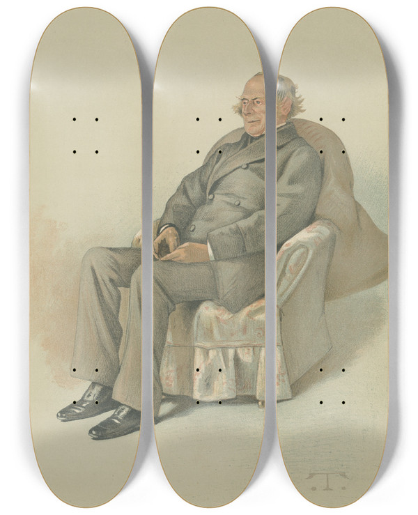 Triptych art skateboard deck of Thobald Chartran Vanity Fair Literary Waterloo General The Earl Of Albemarle July 4 1883 by Theobald Chartran (1849-1907)