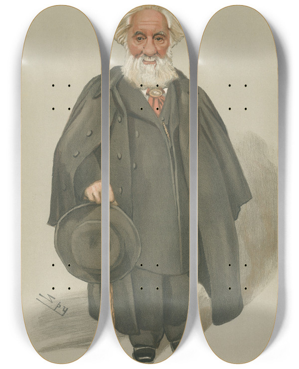Triptych art skateboard deck of Leslie Matthew Ward Doctors And Scientists Spectroscopic Astronomy Sir William Huggins 9 April 1903 by Leslie Matthew Ward (1851-1922)