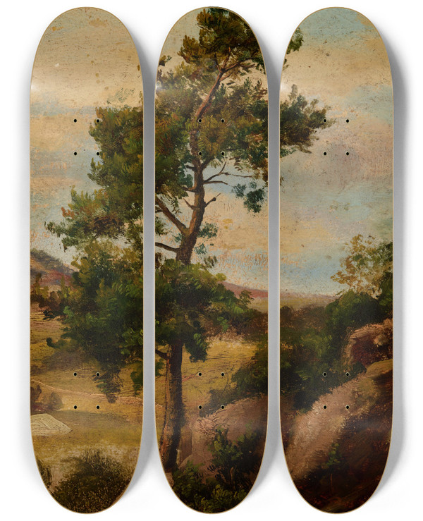 Triptych art skateboard deck of Henryk Grabiski Stone Pine by Henryk Grabinski (1842-1903)