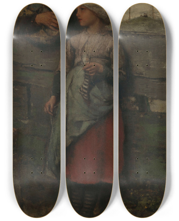 Triptych art skateboard deck of Jacob Maris Villagers by Jacob Maris (1837-1899)