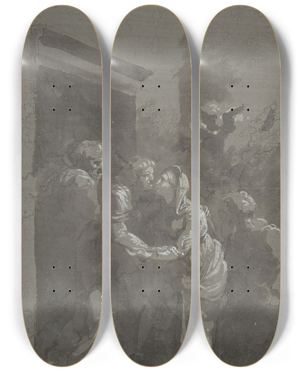 Triptych art skateboard deck of Domingos Sequeira Visitation by Domingos Sequeira (1768-1837)