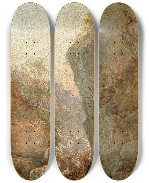 Triptych art skateboard deck of Girolamo Gianni Hirte Mit Schafherde by Girolamo Gianni (1837-1895)