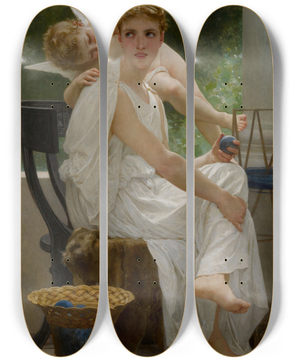 Triptych art skateboard deck of William Bouguereau Le Travail Interrompu by William Bouguereau (1825-1905)
