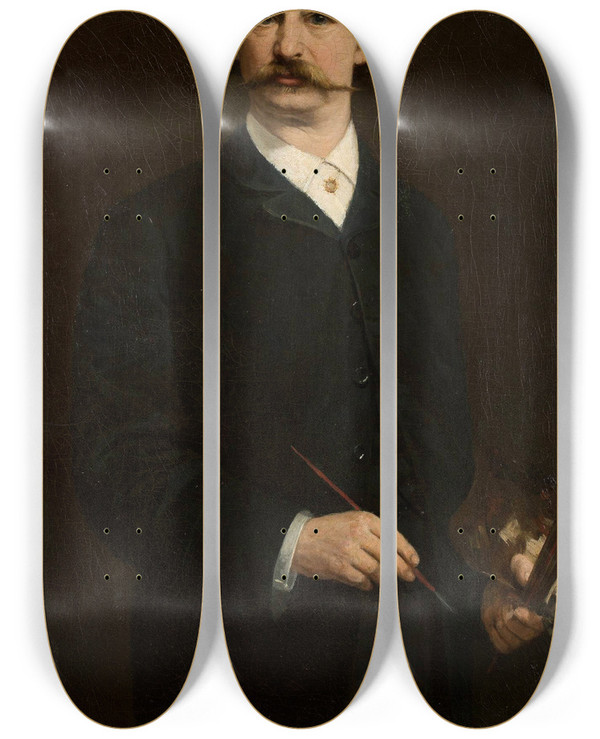 Triptych art skateboard deck of Aleksander Sochaczewski Selfportrait by Aleksander Sochaczewski (1843-1923)