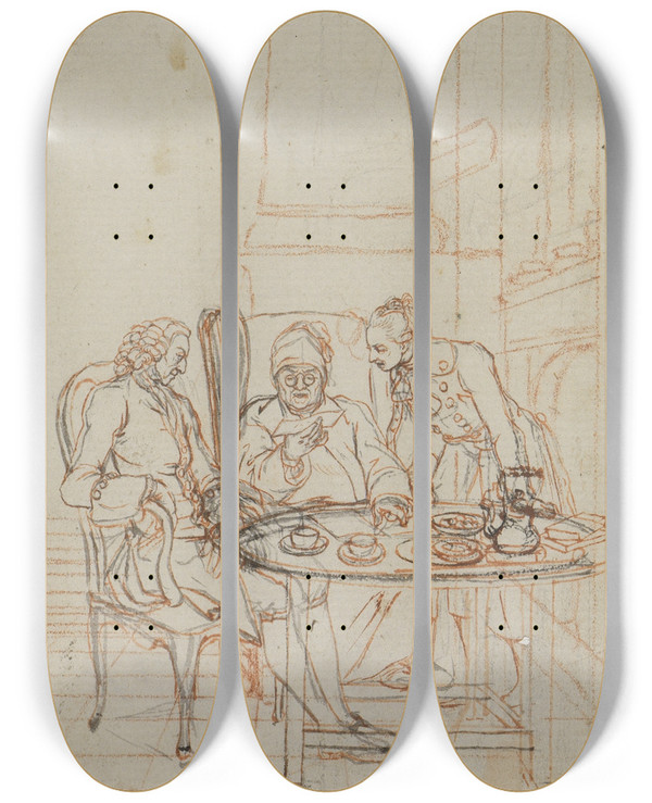 Triptych art skateboard deck of Daniel Nikolaus Chodowiecki Illustration Zu Sebaldus Nothanker by Daniel Nikolaus Chodowiecki (1726-1801)