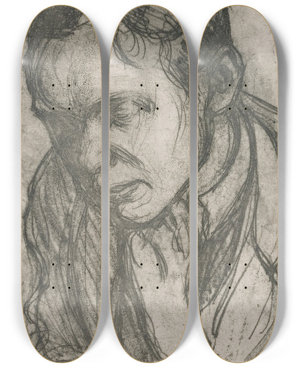 Triptych art skateboard deck of Pekka Halonen Young Man Deep In Thought by Pekka Halonen (1865-1933)