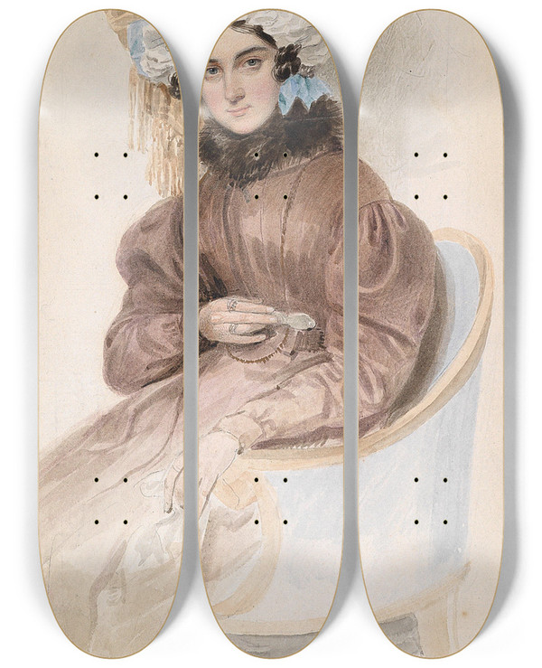 Triptych art skateboard deck of Emanuel Thomas Peter Bildnis Einer Sitzenden Dame Mit Rschenhaube by Emanuel Thomas Peter (1799-1873)