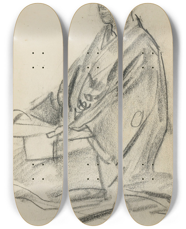 Triptych art skateboard deck of Alexandre Jacovleff Japanese Figure_8 by Alexandre Jacovleff (1887-1938)