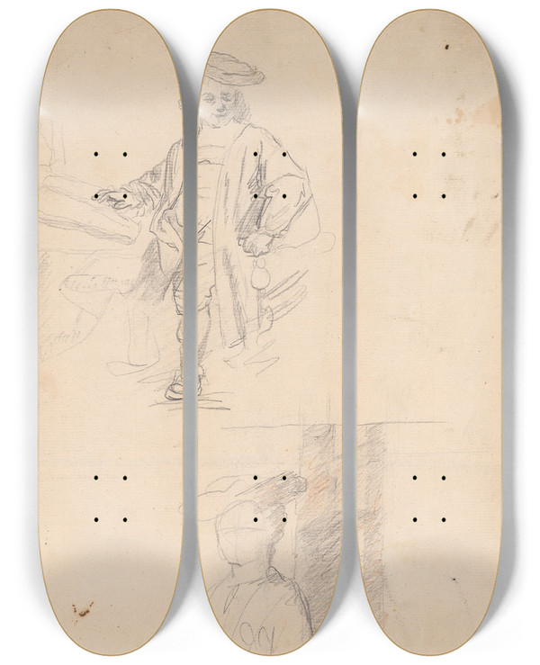 Triptych art skateboard deck of Sir Joshua Reynolds Man And Woman_2 by Sir Joshua Reynolds (1723-1792)