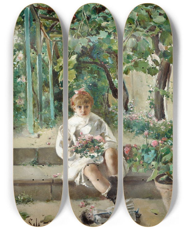 Triptych art skateboard deck of Emilio Sala Y Francs Abandoned Doll by Emilio Sala Y Frances (1850-1910)