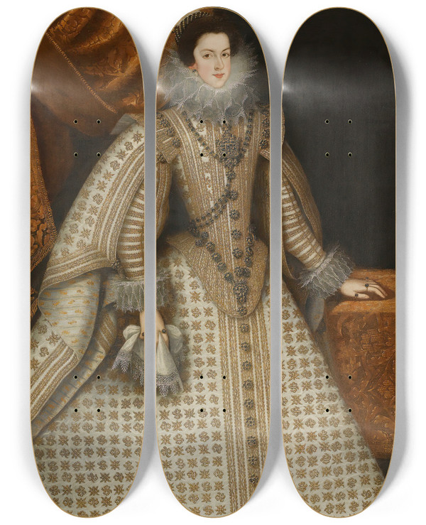 Triptych art skateboard deck of Rodrigo De Villandrando Portrait Of Isabel De Borbn 1602 1644 by Rodrigo De Villandrando (1588-1622)