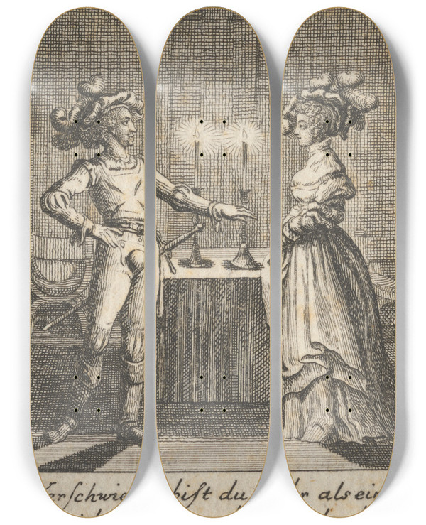 Triptych art skateboard deck of Daniel Nikolaus Chodowiecki Henry Iv Part I Act Ii Scene Iii by Daniel Nikolaus Chodowiecki (1726-1801)