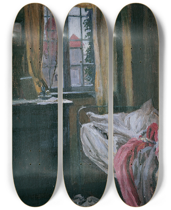 Triptych art skateboard deck of Lore Scheid Schlafraum Auf Wangeroog by Lore Scheid (1889-1946)