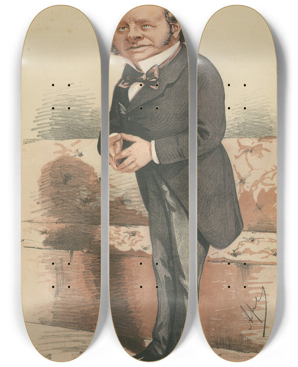 Triptych art skateboard deck of Carlo Pellegrini Politicians The Ablest Professor In The Cabinet Of The Tact By Which Power Is Kept Earl Granville March 13 1869 by Carlo Pellegrini (1839-1889)