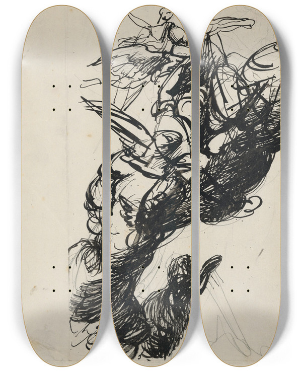 Triptych art skateboard deck of Jn Novk Angels Hovering by Jan Novak (1921-1944)