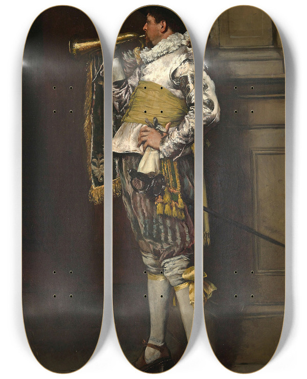 Triptych art skateboard deck of Ferdinand Roybet A Cavalier by Ferdinand Roybet (1840-1920)