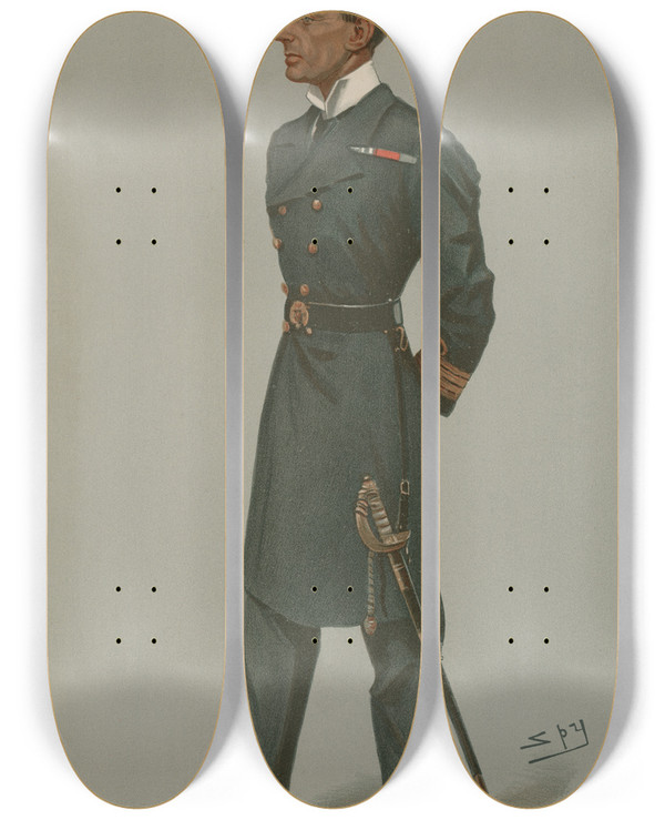 Triptych art skateboard deck of Leslie Matthew Ward Military And Navy Hms Powerful Hon Captain Hedworth Lambton June 28 1900 by Leslie Matthew Ward (1851-1922)