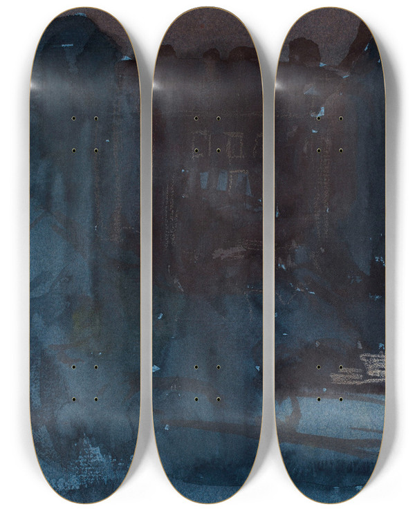 Triptych art skateboard deck of Eero Jrnefelt House In The Park by Eero Jarnefelt (1863-1937)