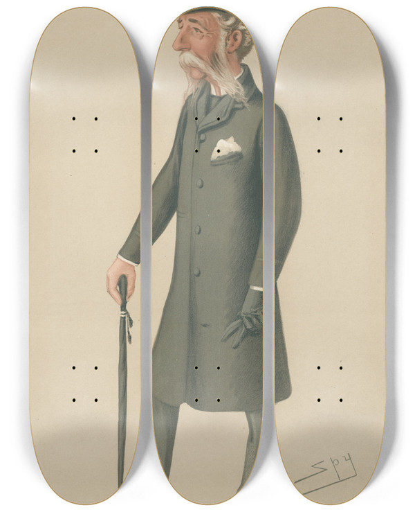 Triptych art skateboard deck of Leslie Matthew Ward Military And Navy Dan Major General Sir Daniel Lysons April 13 1878 by Leslie Matthew Ward (1851-1922)