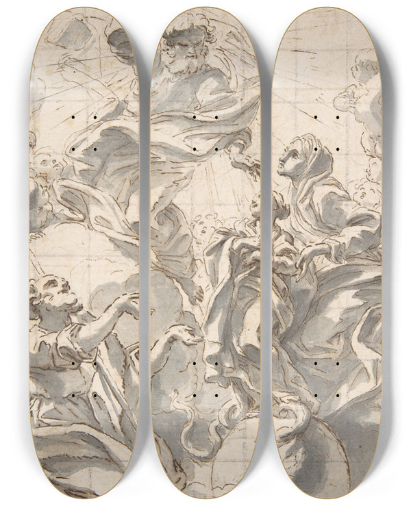 Triptych art skateboard deck of Giovanni Battista Gaulli Allegory Of The Immaculate Conception by Giovanni Battista Gaulli (1639-1709)