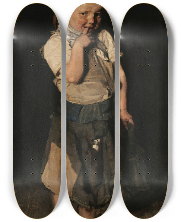 Triptych art skateboard deck of Max Liebermann The Cobblers Girl by Max Liebermann (1847-1935)