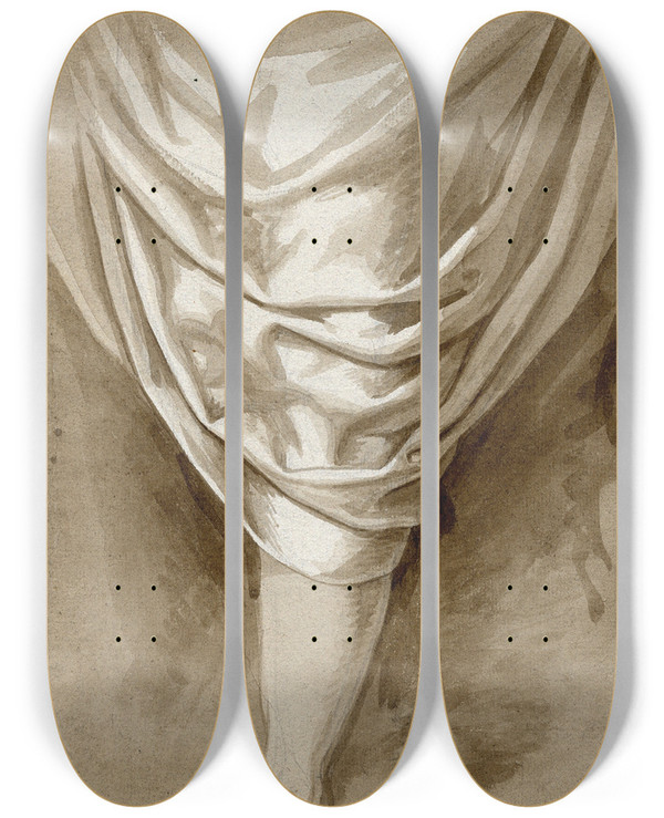 Triptych art skateboard deck of David Humbert De Superville Been Met Draperie by David Humbert De Superville (1770-1849)