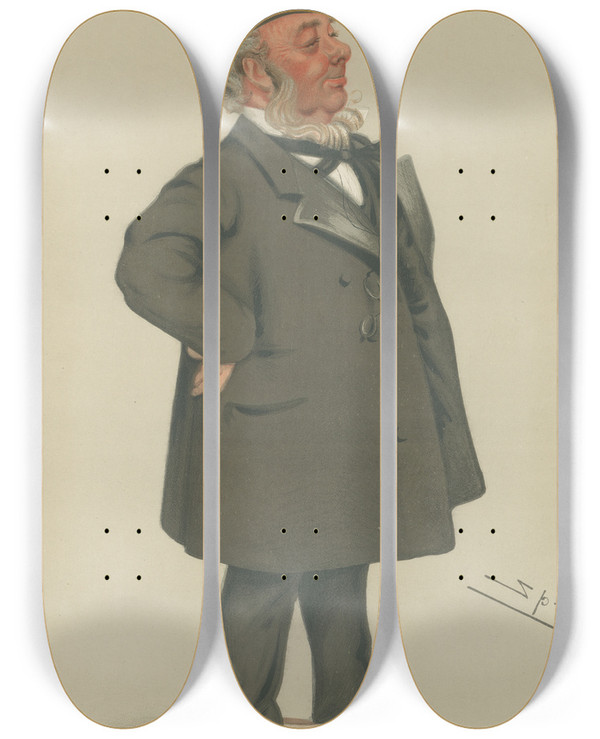 Triptych art skateboard deck of Leslie Matthew Ward Politicians Geordie Sir George Elliot November 29 1879 by Leslie Matthew Ward (1851-1922)