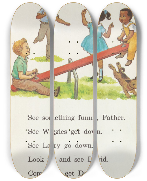 Triptych art skateboard deck of Ruth Ives Laugh With Larry Pl28_1 by Ruth Ives (1914)