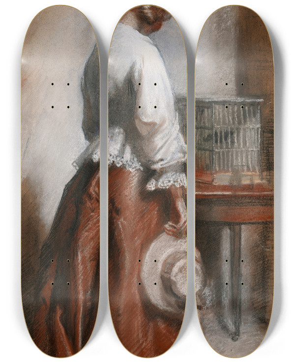Triptych art skateboard deck of William Orpen Lady With A Birdcage by William Orpen (1878-1931)
