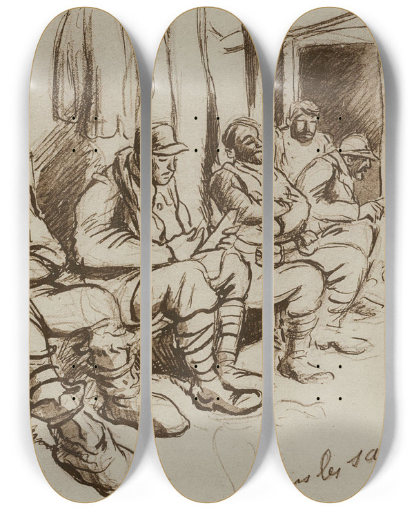 Triptych art skateboard deck of Georges Goursat Sem Dans Les Sapes 2 by Georges Goursat (Sem) (1863-1934)